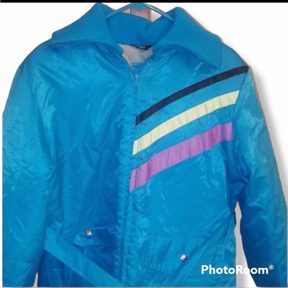 💙⛷❄️ Vintage 80s Edco Blue Winter Coat/Jacquet - Picture 2 of 7